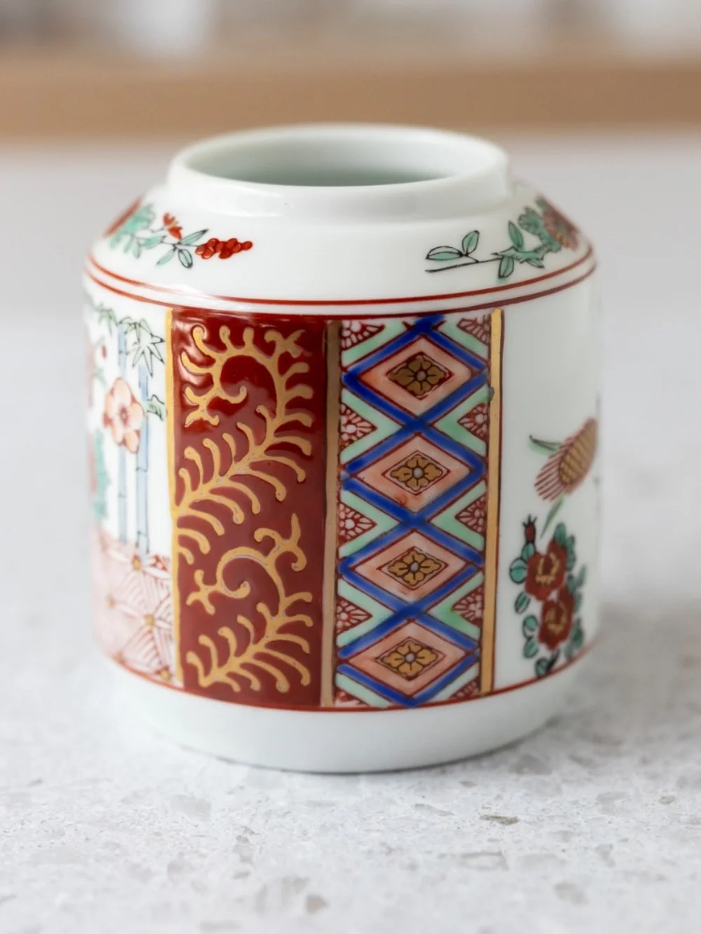 Vintage Japan Japanese ceramic ginger jar without lid red gold green floral